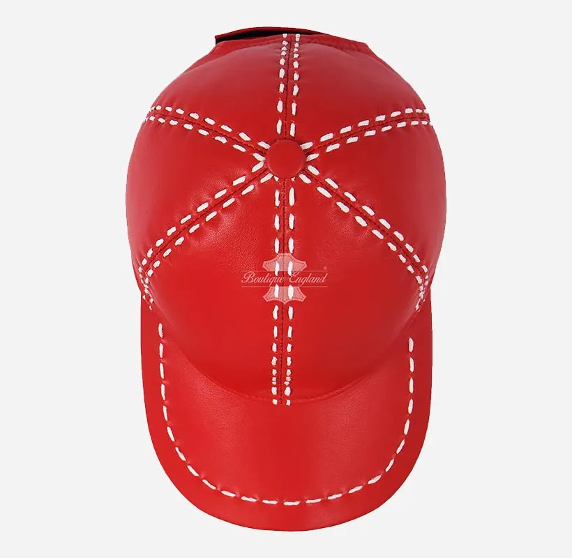 UNISEX White Saddle Stitch Leather Baseball Cap Casual Sport Hat