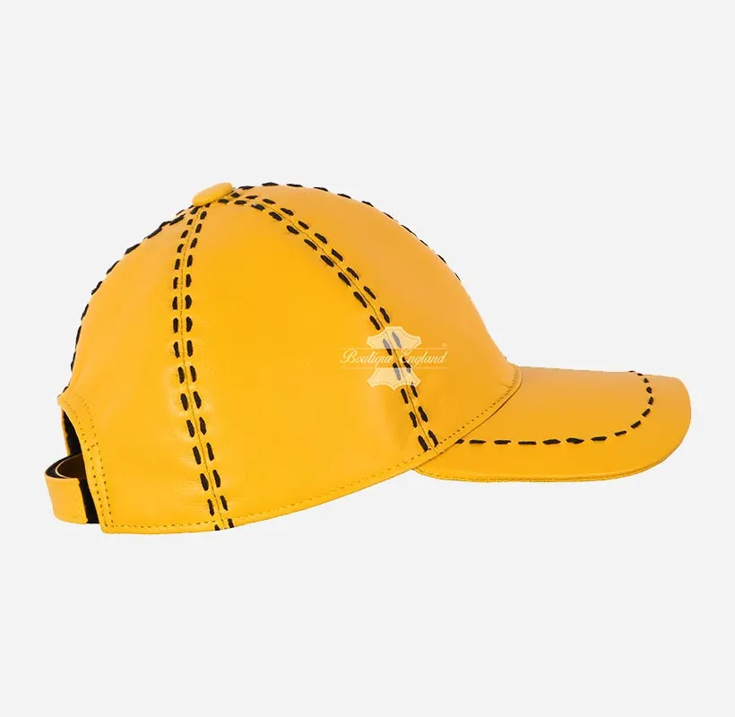 UNISEX White Saddle Stitch Leather Baseball Cap Casual Sport Hat
