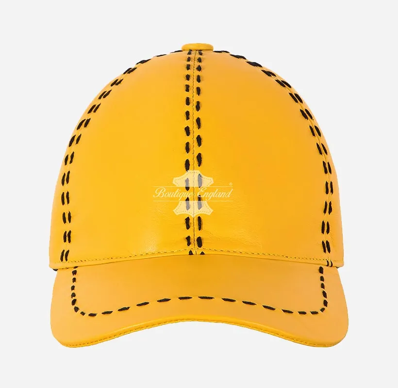 UNISEX White Saddle Stitch Leather Baseball Cap Casual Sport Hat