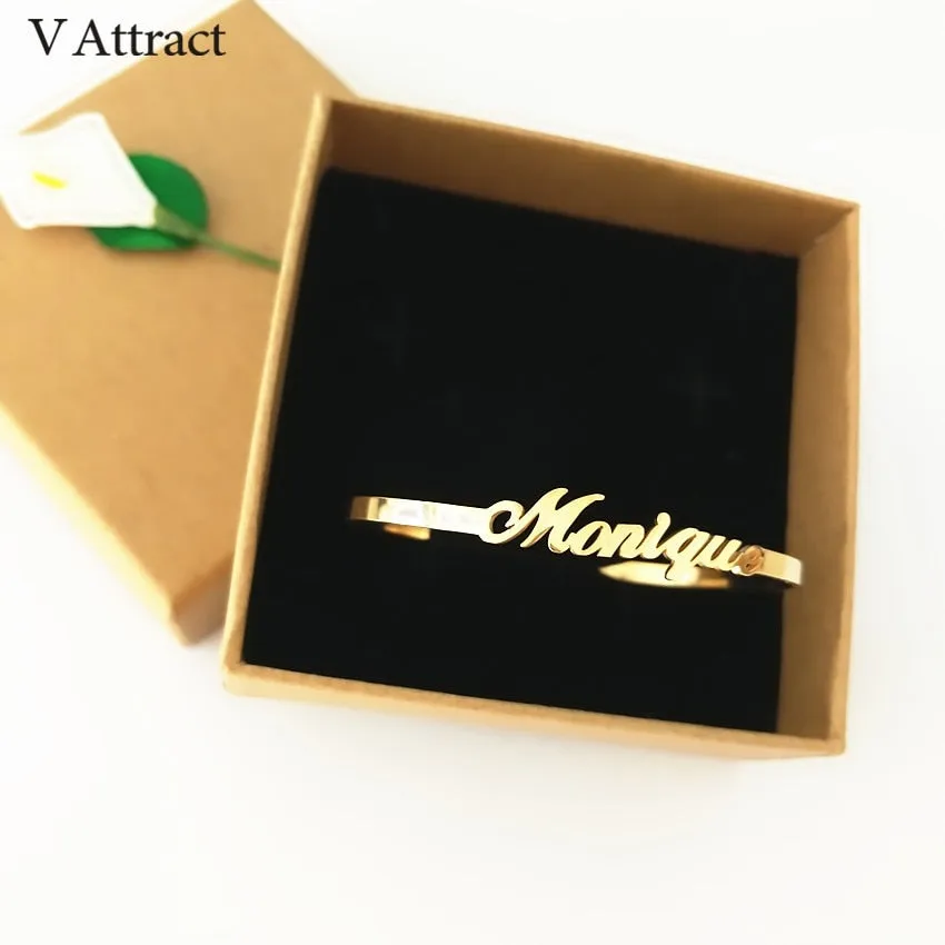 V Attract Personalized Hand Link BFF Jewelry Kpop Custom Name Bracelets Bangles Women Men Bijoux Femme Gold Erkek Bileklik 2018
