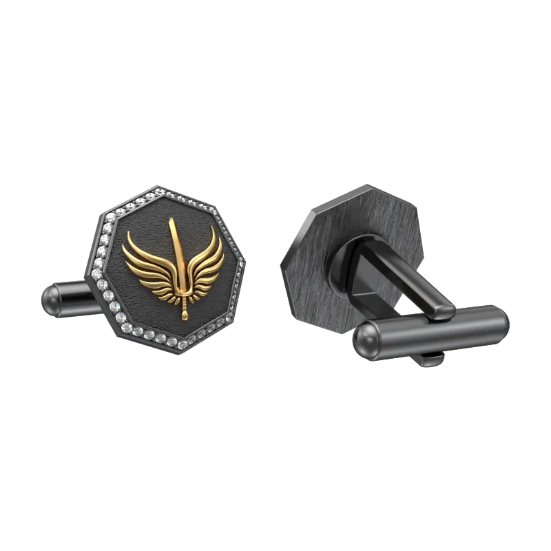 Viking Sword Luxe, Edgy Cufflink Set with CZ Diamonds, 18kt Gold & Black Ruthenium Plating on Brass.