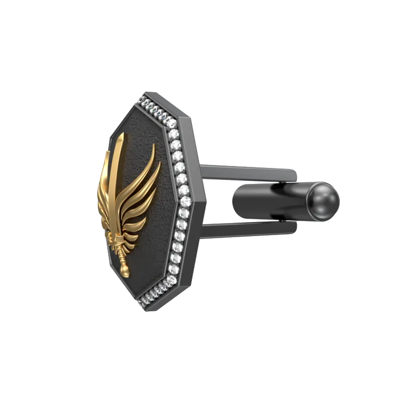 Viking Sword Luxe, Edgy Cufflink Set with CZ Diamonds, 18kt Gold & Black Ruthenium Plating on Brass.