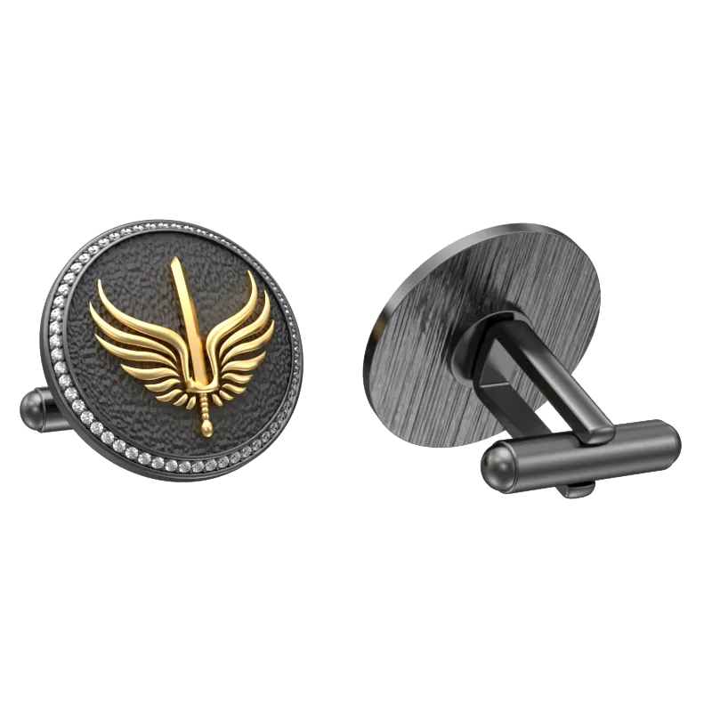Viking Sword Luxe, Edgy Cufflink Set with CZ Diamonds, 18kt Gold & Black Ruthenium Plating on Brass.