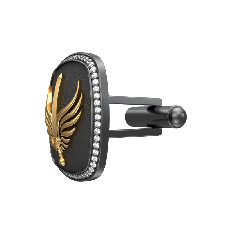 Viking Sword Luxe, Edgy Cufflink Set with CZ Diamonds, 18kt Gold & Black Ruthenium Plating on Brass.