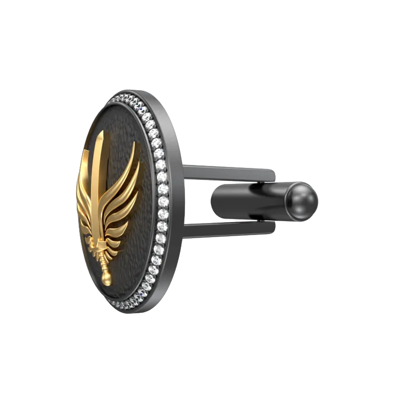 Viking Sword Luxe, Edgy Cufflink Set with CZ Diamonds, 18kt Gold & Black Ruthenium Plating on Brass.