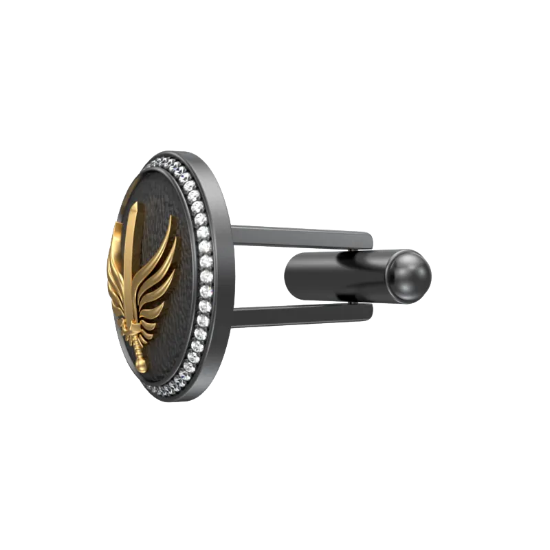 Viking Sword Luxe, Edgy Cufflink Set with CZ Diamonds, 18kt Gold & Black Ruthenium Plating on Brass.