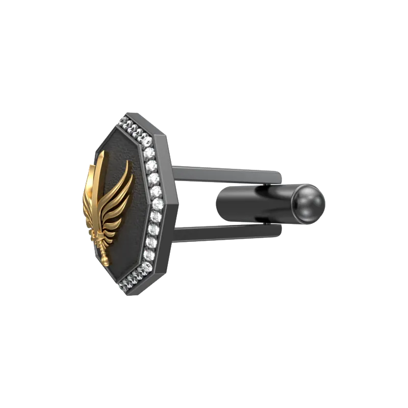 Viking Sword Luxe, Edgy Cufflink Set with CZ Diamonds, 18kt Gold & Black Ruthenium Plating on Brass.