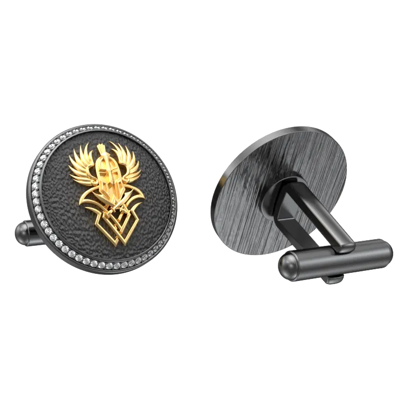 Warrior Luxe, Edgy Cufflink Set with CZ Diamonds, 18kt Gold & Black Ruthenium Plating on Brass.