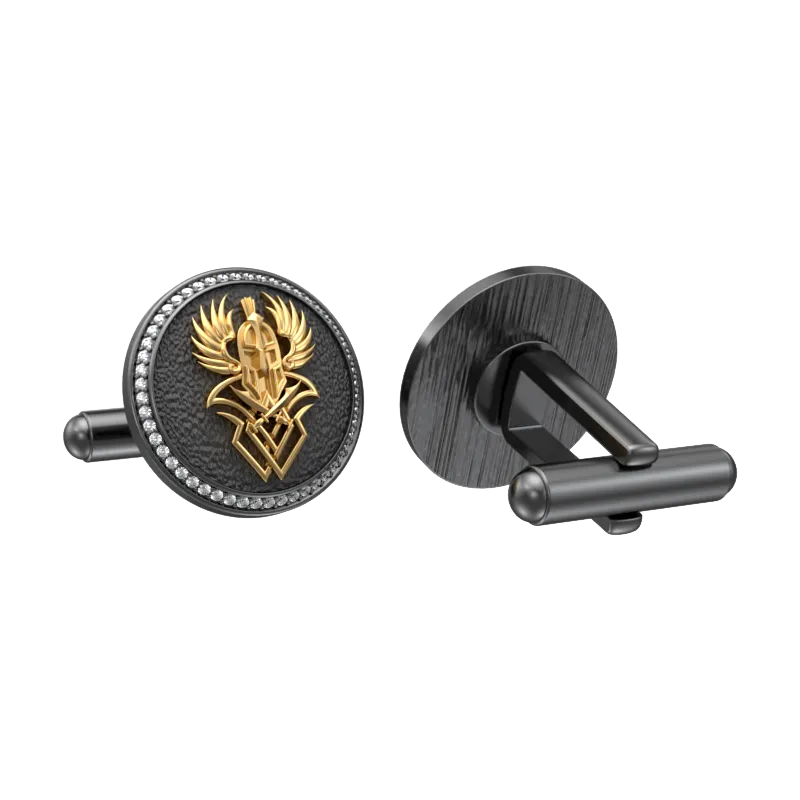 Warrior Luxe, Edgy Cufflink Set with CZ Diamonds, 18kt Gold & Black Ruthenium Plating on Brass.