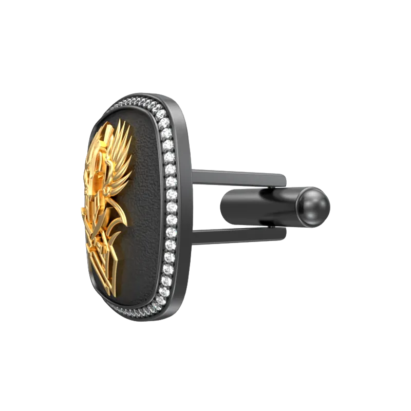 Warrior Luxe, Edgy Cufflink Set with CZ Diamonds, 18kt Gold & Black Ruthenium Plating on Brass.