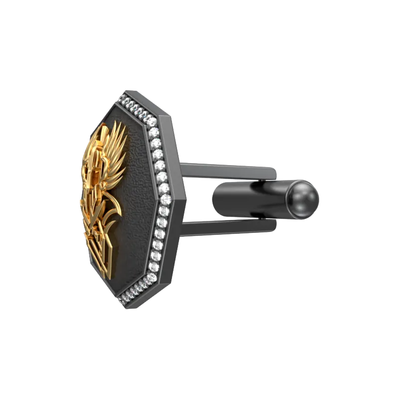 Warrior Luxe, Edgy Cufflink Set with CZ Diamonds, 18kt Gold & Black Ruthenium Plating on Brass.