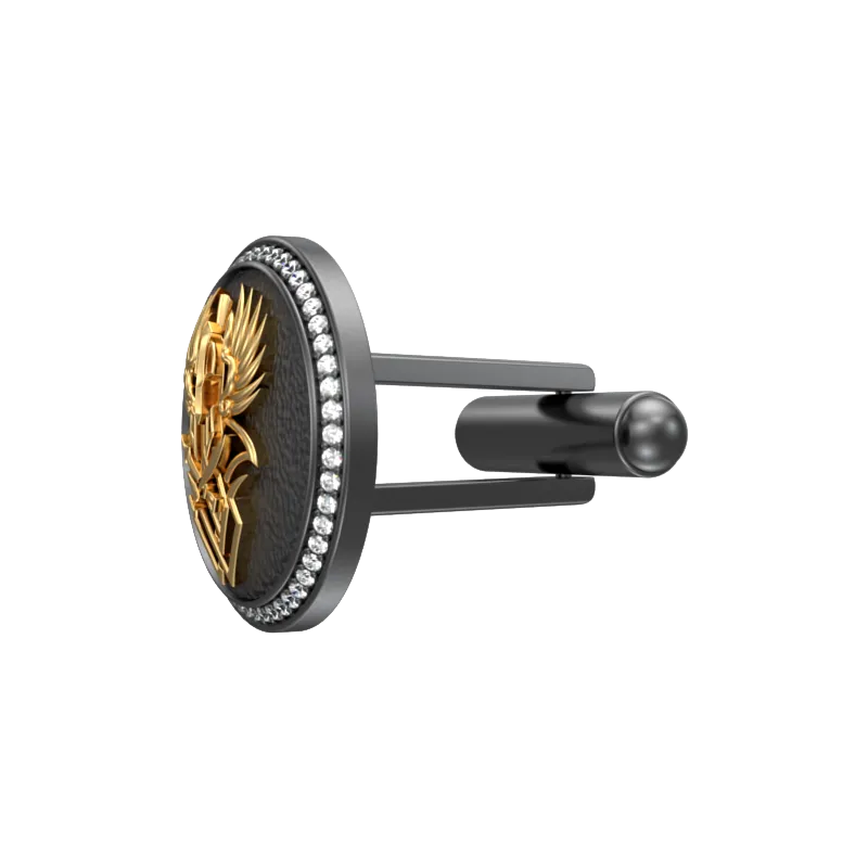 Warrior Luxe, Edgy Cufflink Set with CZ Diamonds, 18kt Gold & Black Ruthenium Plating on Brass.