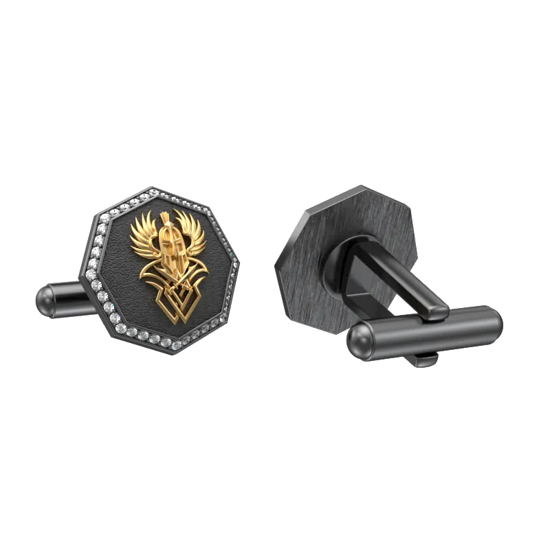 Warrior Luxe, Edgy Cufflink Set with CZ Diamonds, 18kt Gold & Black Ruthenium Plating on Brass.