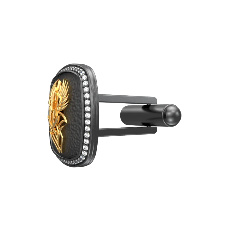 Warrior Luxe, Edgy Cufflink Set with CZ Diamonds, 18kt Gold & Black Ruthenium Plating on Brass.