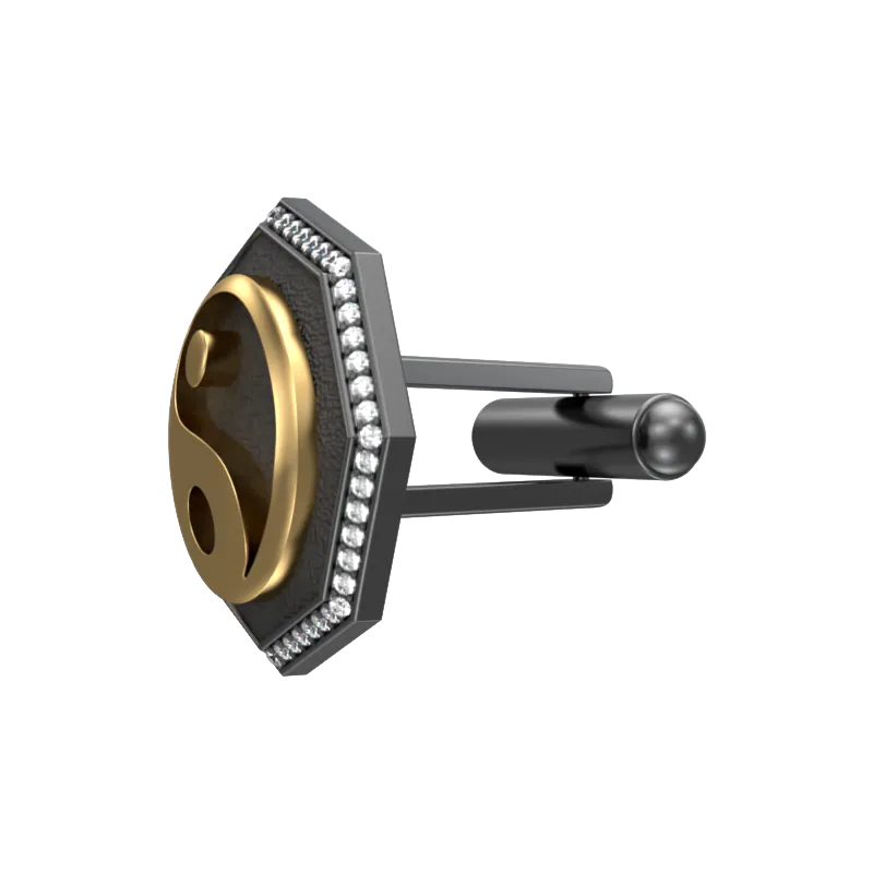Ying Yang Luxe, Spiritual Cufflink Set with CZ Diamonds, 18kt Gold & Black Ruthenium Plating on Brass.
