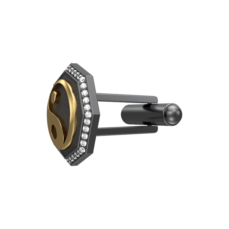 Ying Yang Luxe, Spiritual Cufflink Set with CZ Diamonds, 18kt Gold & Black Ruthenium Plating on Brass.