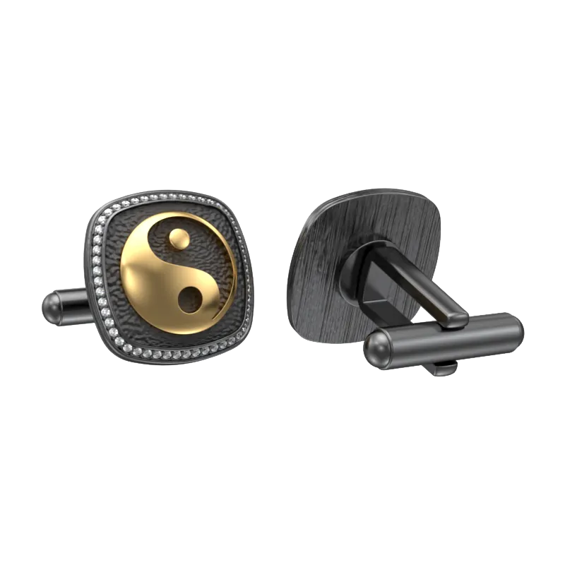 Ying Yang Luxe, Spiritual Cufflink Set with CZ Diamonds, 18kt Gold & Black Ruthenium Plating on Brass.