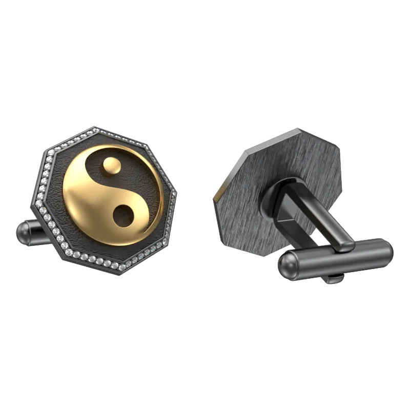 Ying Yang Luxe, Spiritual Cufflink Set with CZ Diamonds, 18kt Gold & Black Ruthenium Plating on Brass.