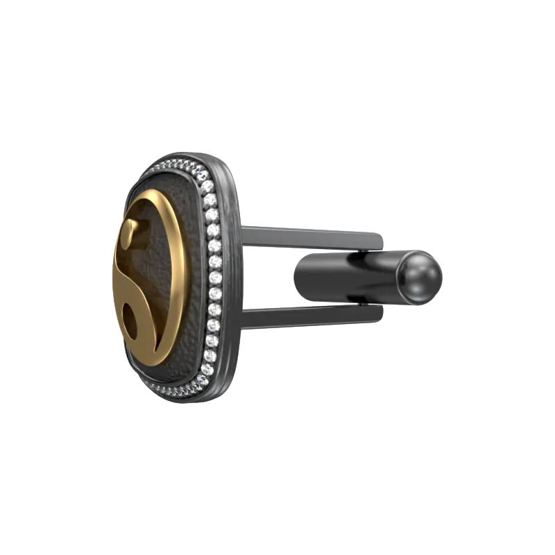 Ying Yang Luxe, Spiritual Cufflink Set with CZ Diamonds, 18kt Gold & Black Ruthenium Plating on Brass.