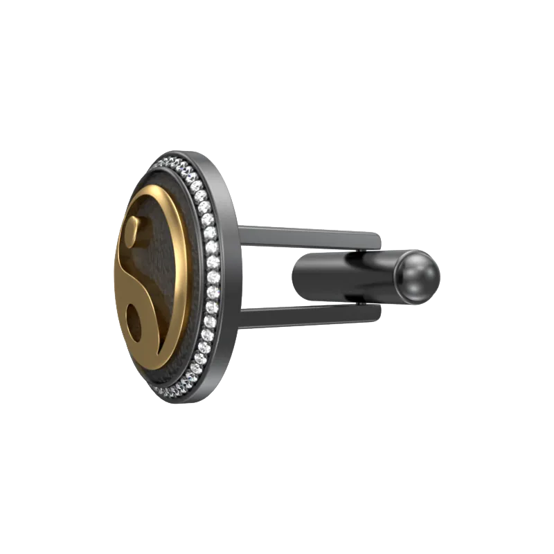 Ying Yang Luxe, Spiritual Cufflink Set with CZ Diamonds, 18kt Gold & Black Ruthenium Plating on Brass.