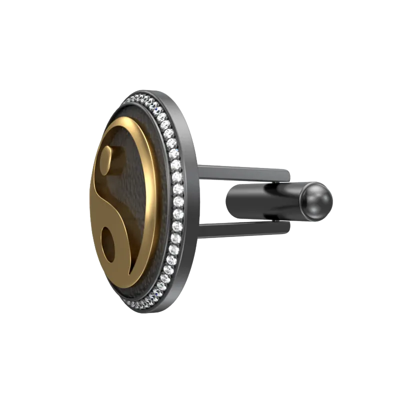 Ying Yang Luxe, Spiritual Cufflink Set with CZ Diamonds, 18kt Gold & Black Ruthenium Plating on Brass.