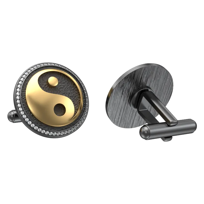 Ying Yang Luxe, Spiritual Cufflink Set with CZ Diamonds, 18kt Gold & Black Ruthenium Plating on Brass.