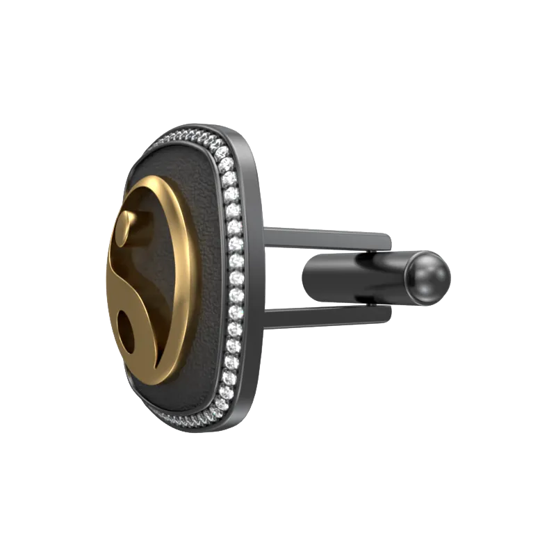 Ying Yang Luxe, Spiritual Cufflink Set with CZ Diamonds, 18kt Gold & Black Ruthenium Plating on Brass.