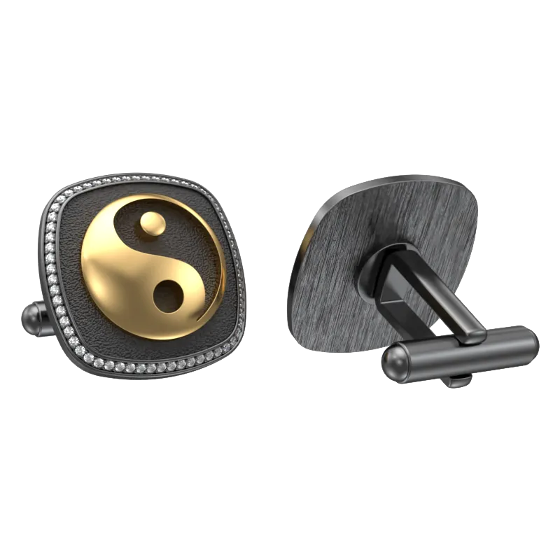 Ying Yang Luxe, Spiritual Cufflink Set with CZ Diamonds, 18kt Gold & Black Ruthenium Plating on Brass.